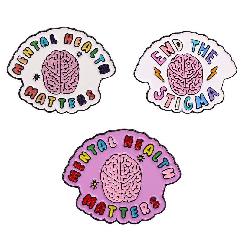 3pcs/set Pin Materi Kesehatan Mental Kartun Warna-Warni Otak Enamel Pin Quotes End The Stigma Lapel Badges Hadiah Bros Untuk Teman