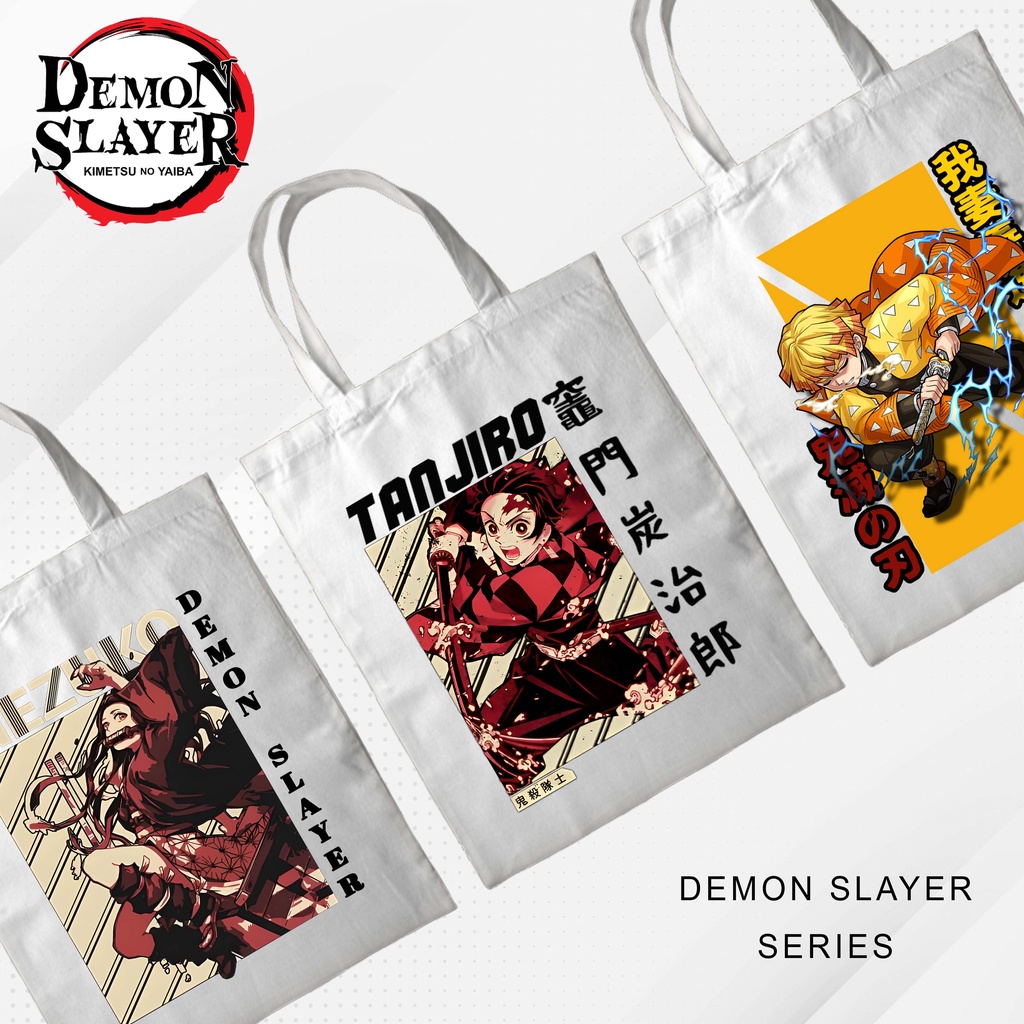 Totebag Anime Demon slayer Kimetsu no yaiba Tanjiro Zenitsu Inosuke Tote bag premium Totebag zipper totebag velcro