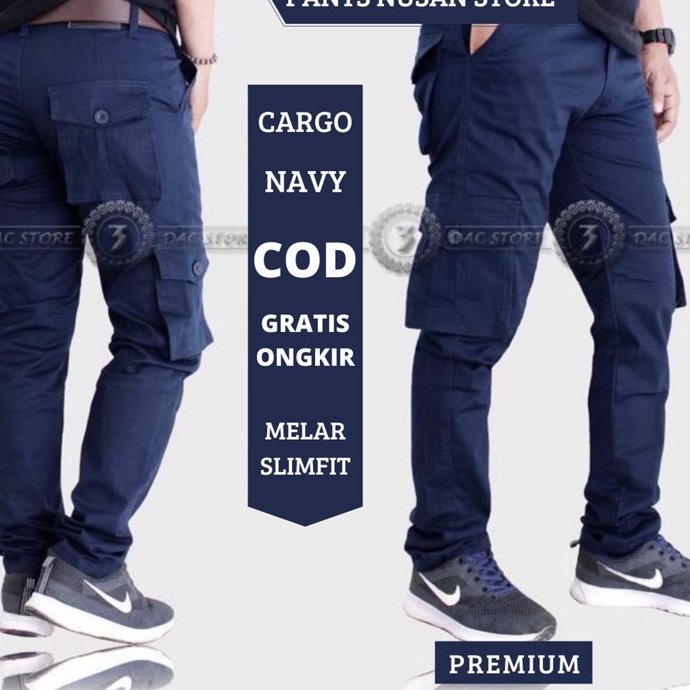 Best Product Celana Cargo PDL Warna Navy Biru Dongker Panjang Pria Dewasa Slimfit Orinal