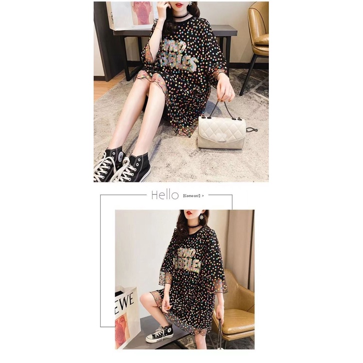 (LOLI-JKT) BD-403 DRESS ANAK CEWEK POLKADOT DINO PEBBLES SIZE 90-160