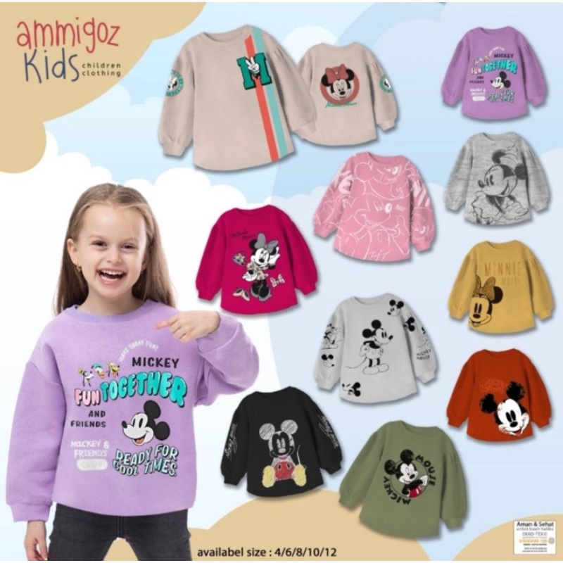 ORIGINAL Ammigoz Amigoz Kids Sweatshirt Mickey Mouse Anak Perempuan / Sweater Kaos Girl