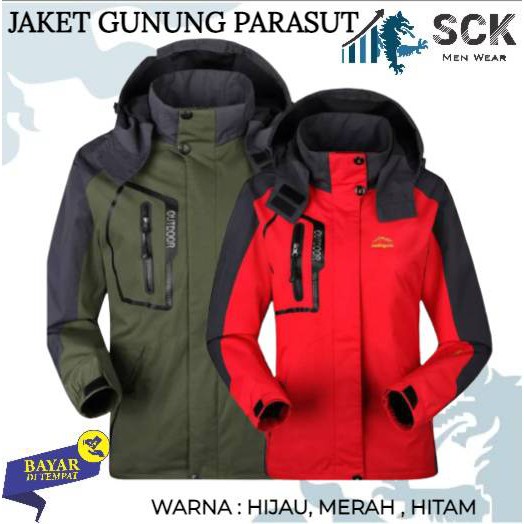 Jaket Pria Parasut Halus JWolf Bulu Topi Lepas Pasang  / Pakaian Gunung Outdoor - sckmenwear GROSIR