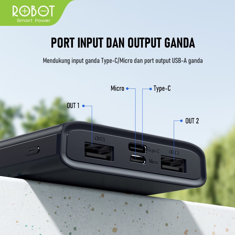 A*    ROBOT Power Bank RT190S Powerbank 10000mAh With LED Dual Input and Output Port Type C &amp; Micro