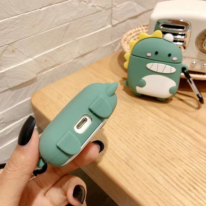 Kartun Lucu 3D Hijau Dinosaurus Bluetooth Earphone Case Cover Untuk Airpods1 2 3 PRO 2 Airpods 3 PRO2 I12 I13 inpods 12 13 TWS Pelindung Headphone
