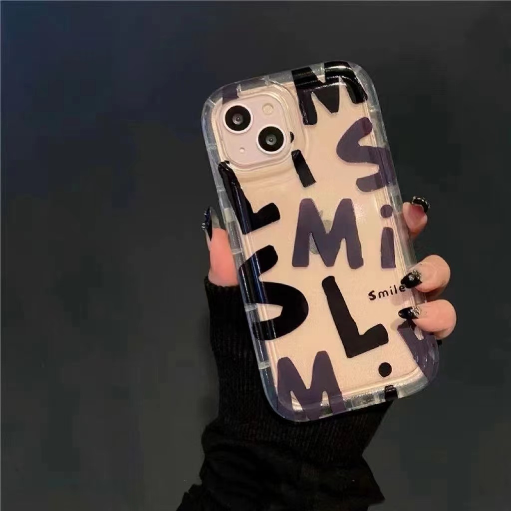 IPHONE Ins Huruf Pola Keberuntungan Cocok Untuk Iphone14 14pro 14plus 13 13mini 13pro 13prm iPhone12 7Plus 8Plus Xr XS 13 12mini Pro Max Empat Sudut Casing Ponsel Tahan Guncangan