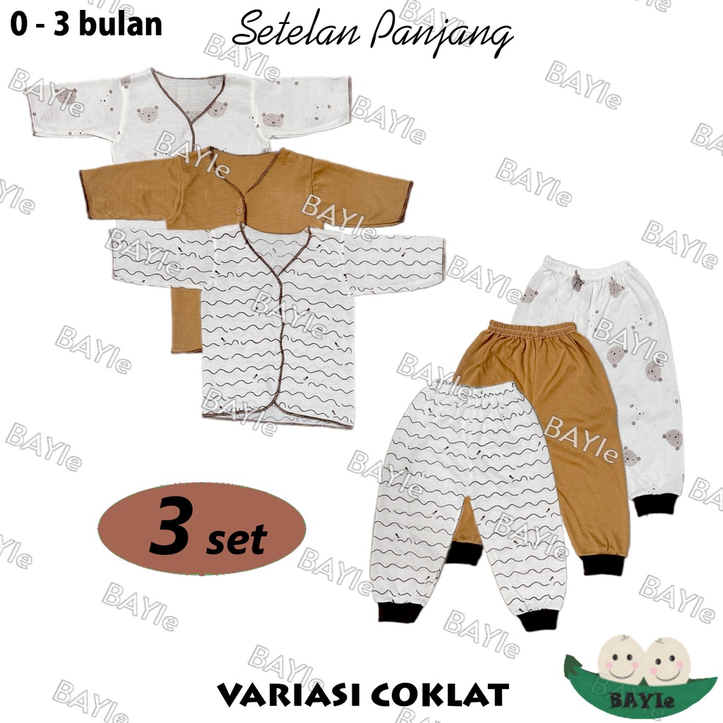 18 PCS Paket Hemat Perlengkapan Baju Bayi Baby Baru Lahir (New Born) Ekonomis dan Hemat PAKET 3 IN 1 3 COKLAT, GREY, PINK