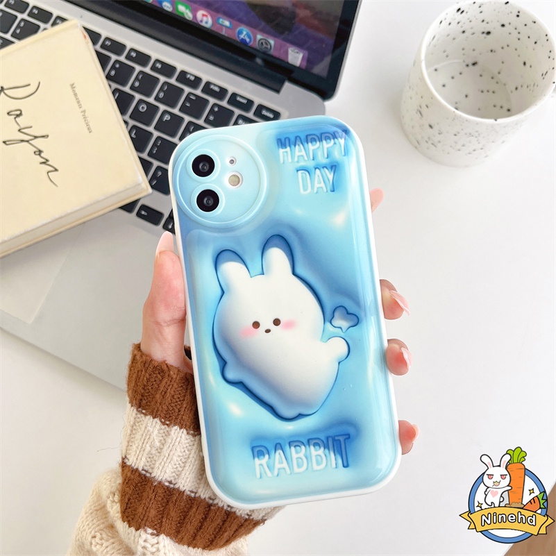 IPHONE Casing Kompatibel Untuk Iphone14 13 12 11 Pro Max X Xr Xs Max8 7 6 6s Plus SE 3D Vision Fashion Kelinci Silikon Air Cushion Case Kamera Perlindungan Shockproof Pelindung Phone Case