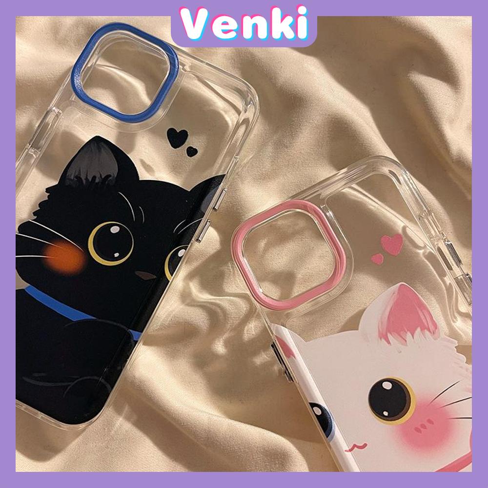 Case For iPhone 11 Soft TPU Transparent Space Case Cute Couple Black White Cat Plating Buttons Camera Protection Shockproof For iPhone 14 13 12 11 Plus Pro Max 6 7 8 Plus XR XS