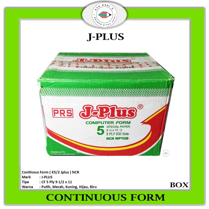 

J-PLUS - Continous Form 91/2 x 11 5 Ply/2 ( K5/2 Jplus ) NCR / Kertas Komputer - Box