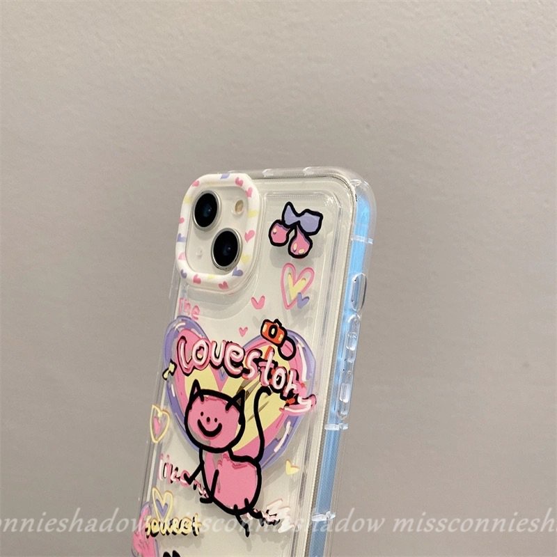 IPHONE Casing Ponsel Kucing Kartun Lucu Kompatibel Untuk Iphone7 8 6s 6 Plus11 13 12 14 Pro Max XR X XS Max SE 2020 Ins Graffiti Cinta Hati Bening Lembut Silicon TPU Airbag Shockproof Cover