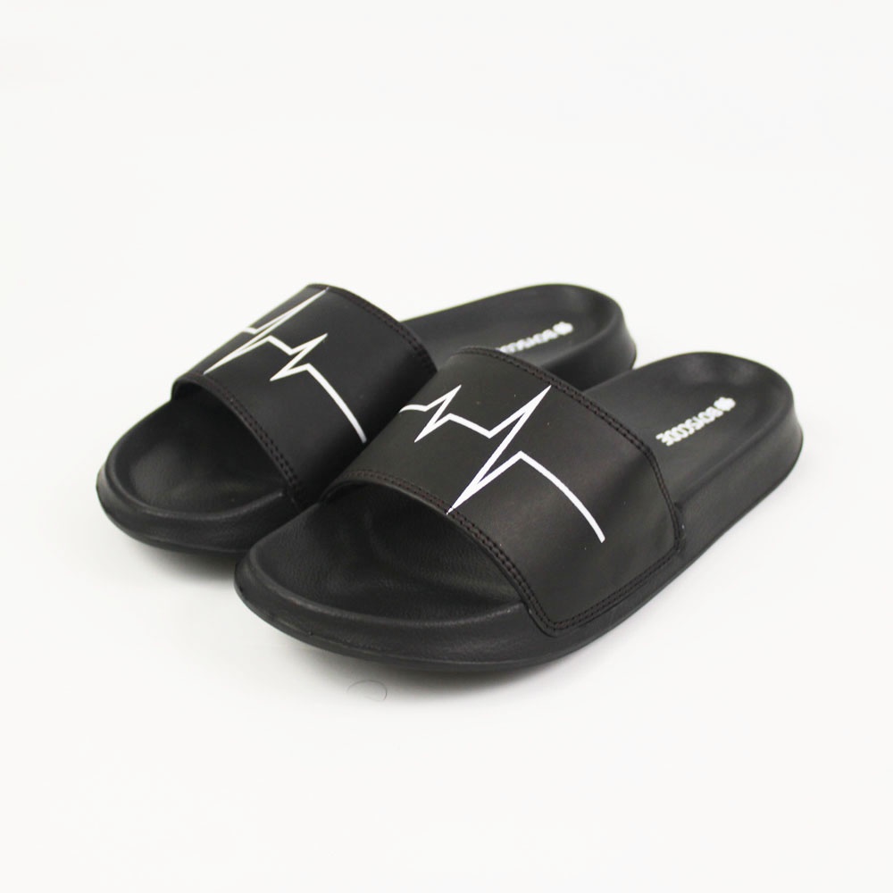 Sendal Slop Pria Wanita BOYSCODE Motif Detak Jantung Hitam / Slide Pria / Slip On Pria / Sendal Cowok / Sendal Cewek