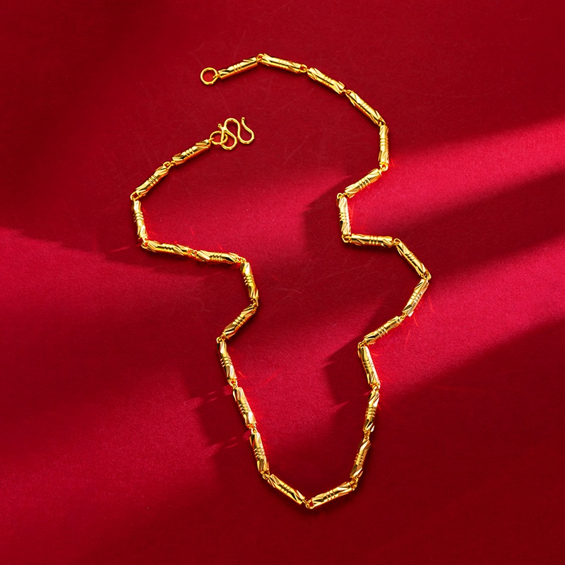 Goldkingdom Fashion Perhiasan 24 K Bangkok Aksesoris Ready Stock Berlapis Emas Kalung Silinder Bambu Ganda Gaya Pria Padat Mendominasi Kalung