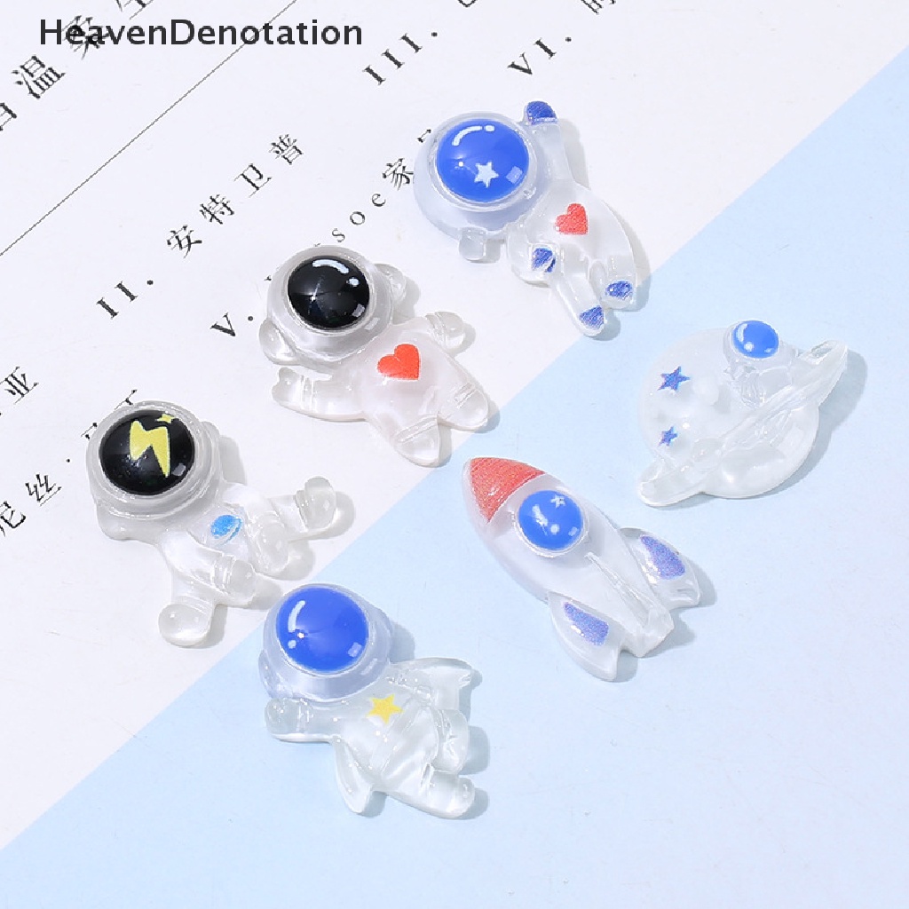 [HeavenDenotation] 10 Pcs Baru Lucu Mini Transparan Bercahaya Seri Luar Angkasa Resin Flatback Ornamen Kuku Membuat Perhiasan Hairwear Aksesoris HDV