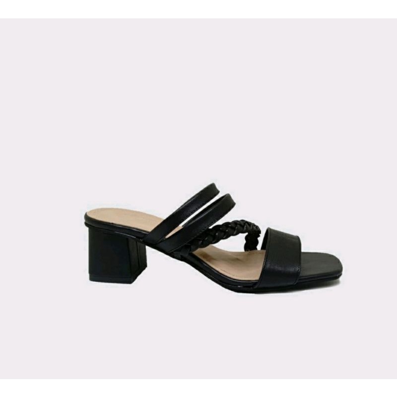 BIG Size 40-41-42-43-44-45 Heels Kepang Premium Wanita Kaki Super JUMBO Lebar Slop Cewek Ibu2 Hitam