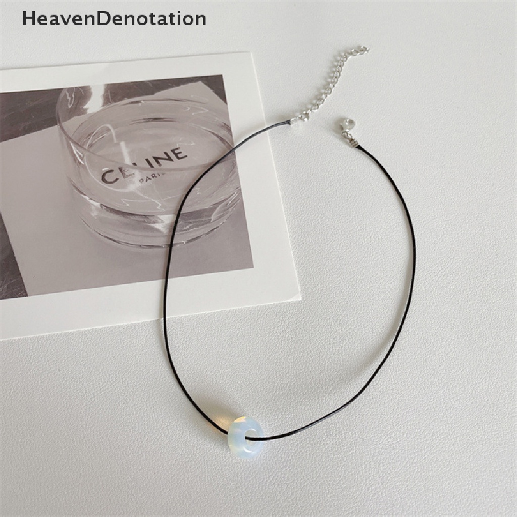 [HeavenDenotation] Kalung Liontin Batu Vintage Sederhana Bergaya Square Peach Heart Necklace Tali Hitam Rantai Klavikula Untuk Wanita Pria Perhiasan HDV