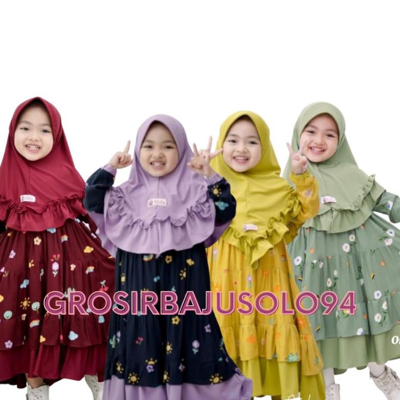 Gamis Anak Set Hijab Cimoy Pelangi # Dress Anak Motif Free Hijab Premium