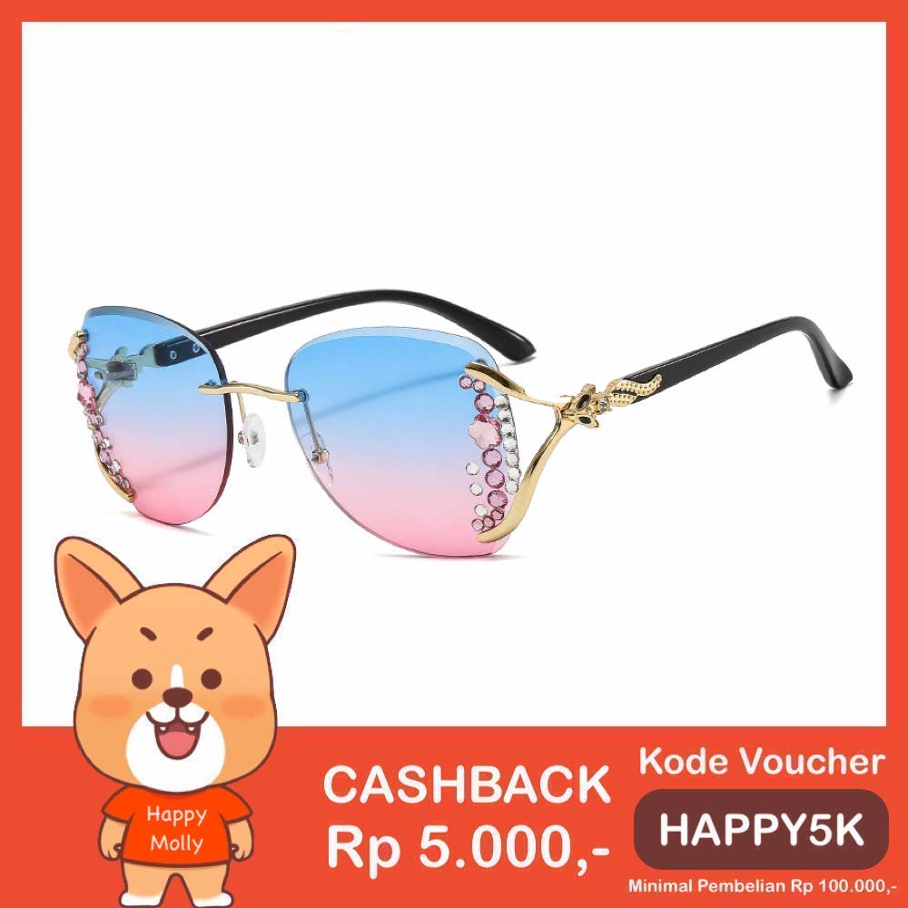 Kacamata UV400 [ Blue Pink ] Anti Radiasi - Sunglasses Wanita Korea - HM8162