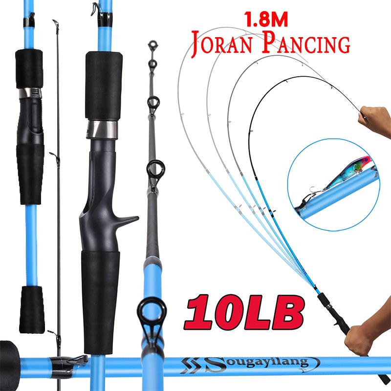 Joran Pancing Casting /Spining Berputar 1.8M Pancing Serat Karbon Pegangan EVA Pegangan 2 Bagian 5-10 lb Joran Pancing