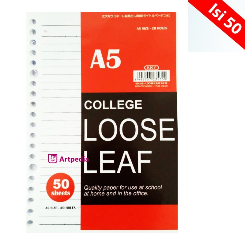 

Kiky Loose Leaf A5 (Pak Isi 50 Lembar) BERGARIS -Isi Binder A5-Kertas Binder - Isi ulang Binder