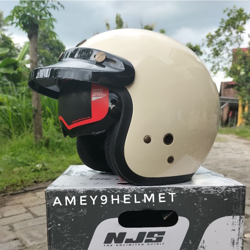 HELM BOGO NJS DOUBEL VISOR FULL LEHER RETRO DEWASA ORIGINAL SNI FREE PAKING BOK