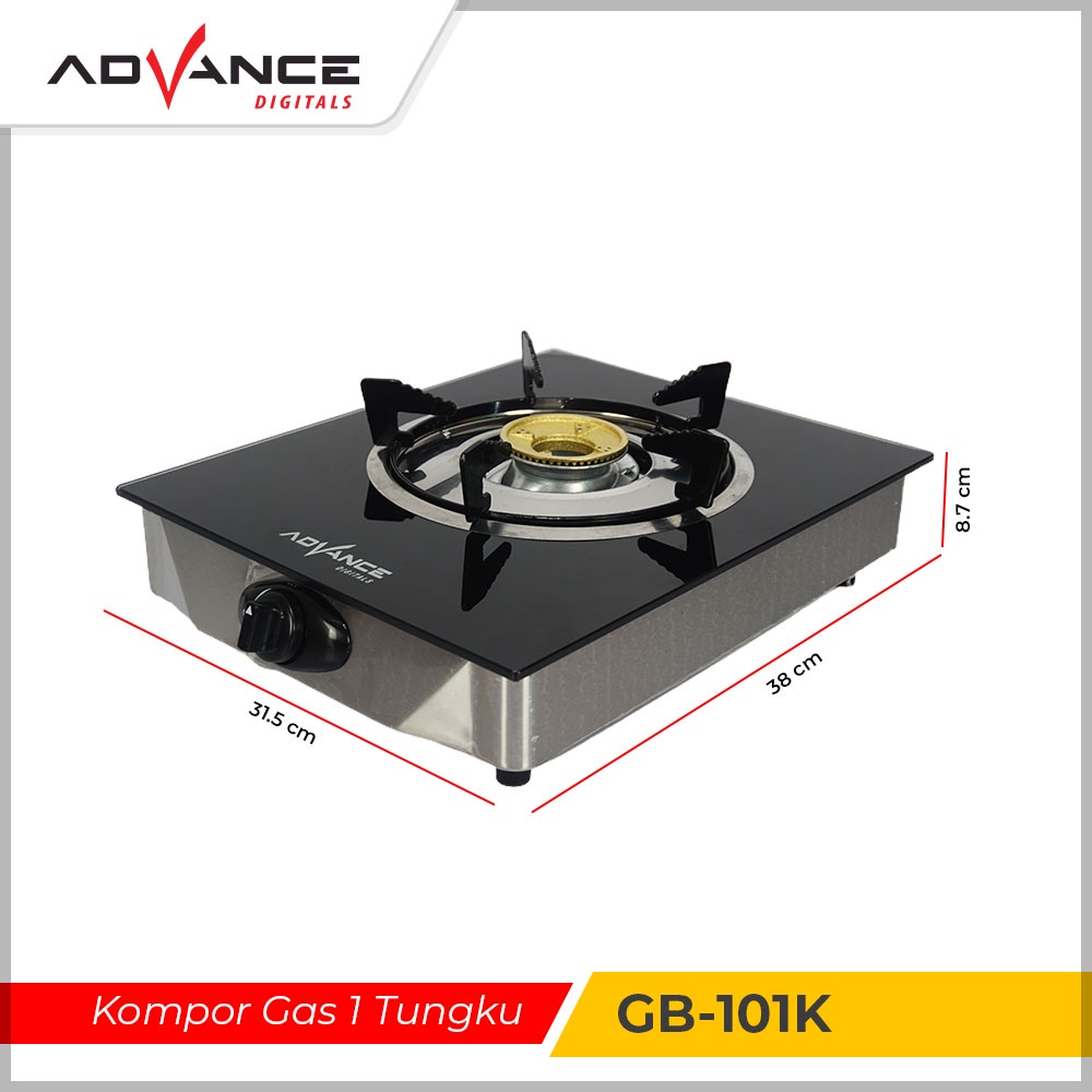 READY STOCK ADVANCE GB-101K Kompor Gas Portable Kaca 1 Tungku Api Biru Tempered Glass Original Garansi Resmi 1 tahun