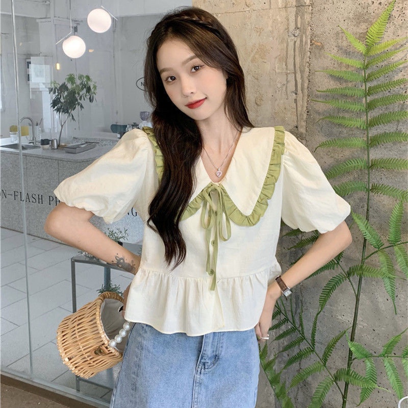 Rea Top Blouse Korea Style Lengan Pendek Kemeja Wanita Import