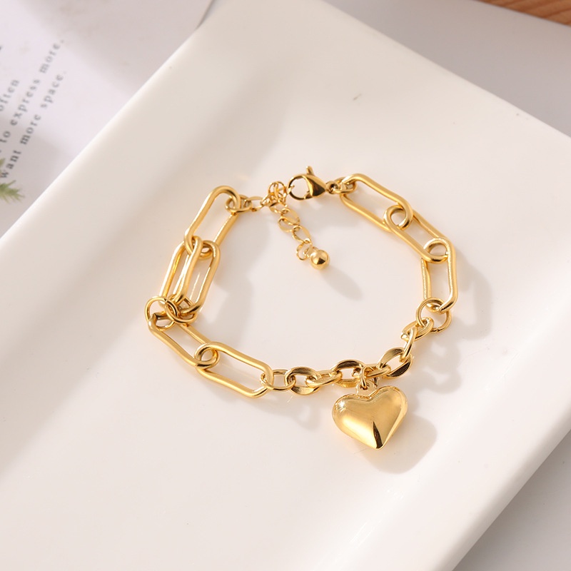 Gelang Rantai Tebal Bentuk Hati Bahan Titanium Steel 18k Warna Rose Gold Anti Alergi Untuk Pasangan