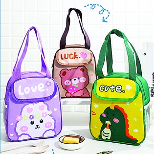 ⭐️𝐈𝐇𝐒 𝟗𝟑𝟔 𝐋𝐚𝐦𝐩𝐮𝐧𝐠⭐️Tas Bekal Lunch Cooler Bag Tas Bento Aluminium Motif Dino And Bear Korean Style