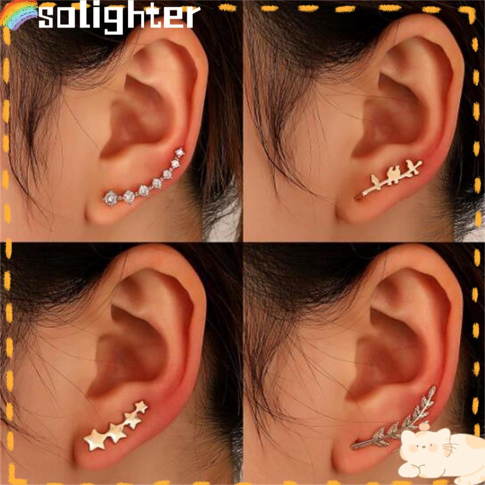 Solighter Anting Bintang Fashion Warna Emas Zirkon Tindik Stud