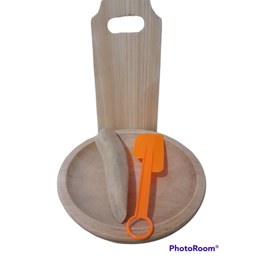 Paket COBEK Kayu Jumbo Free Telenan spatula/ Cobek Kayu Jumbo/ Cobek Sambel/Cobek Bumbu/