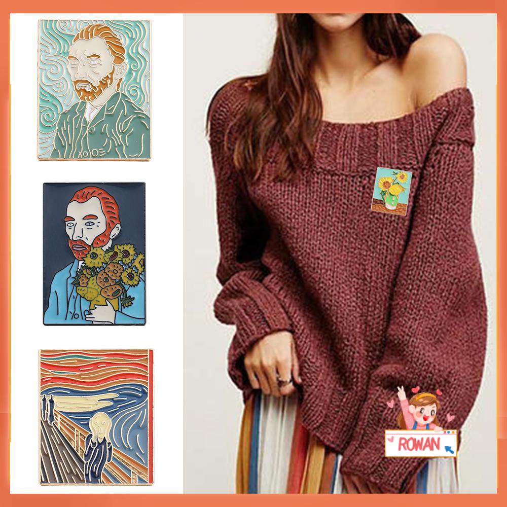 R-bunga Van Gogh Bros Bunga Matahari Kerah Aksesoris Paduan Perhiasan Bros Enamel Lencana