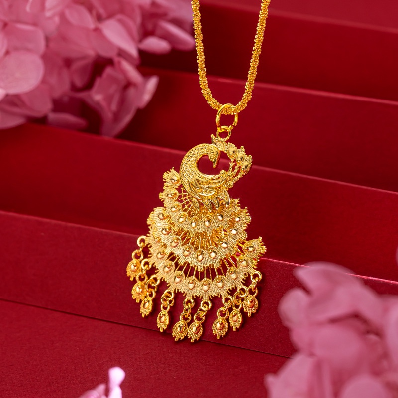 Goldkingdom Fashion Perhiasan 24 K Bangkok Aksesoris Ready Stock Retro Phoenix Liontin Pintar Kecil Bell Kalung Gaya Pernikahan Rantai Hadiah Wanita Mewah Dan Mewah