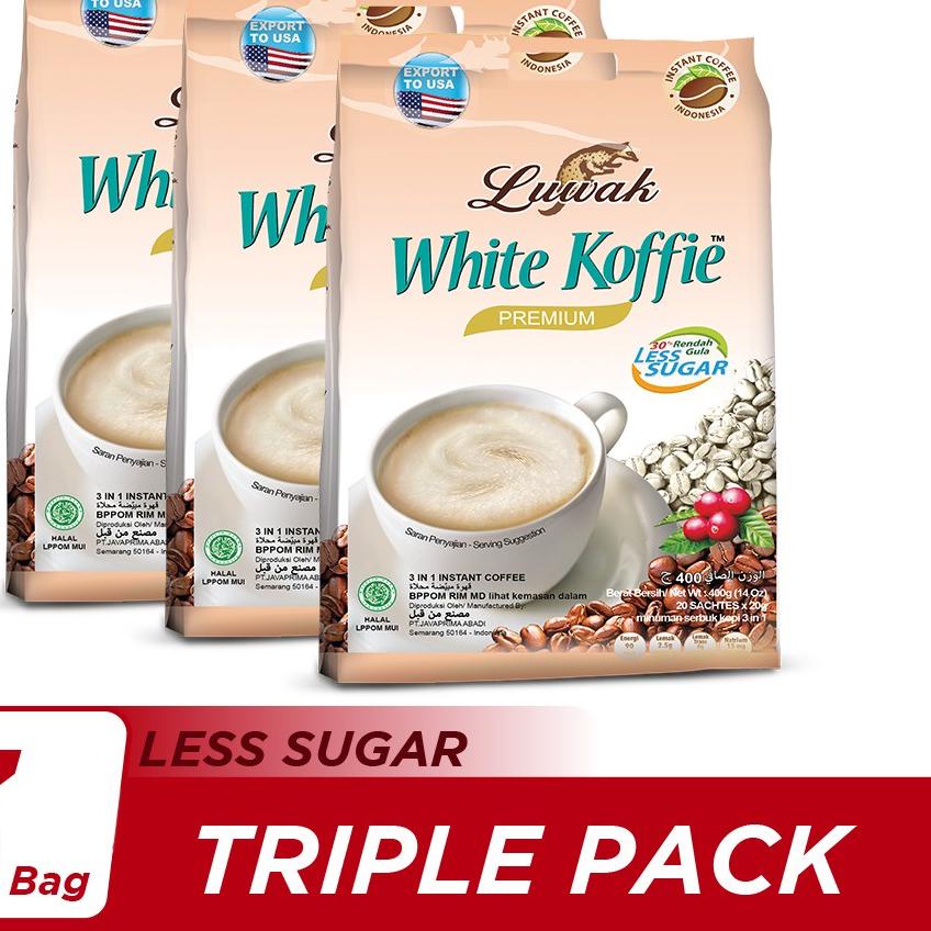 

Promo✔️-Kopi Luwak White Koffie Less Sugar Bag 20x20gr Triple Pack