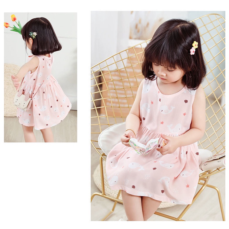 DRESS MURAH TERUSAN RAYON TANPA LENGAN ANAK PEREMPUAN DRESS KARAKTER MOTIF LUCU A1B2C3