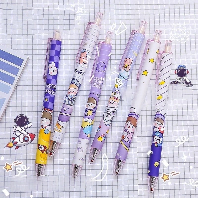 [Harga Grosir] 1PC Gaya Acak Tema Planet Ungu Press Pulpen Lucu Astronot Hewan Frosted Desain 0.5mm Hitam Gel Pen Siswa Alat Tulis Perlengkapan Kantor Sekolah