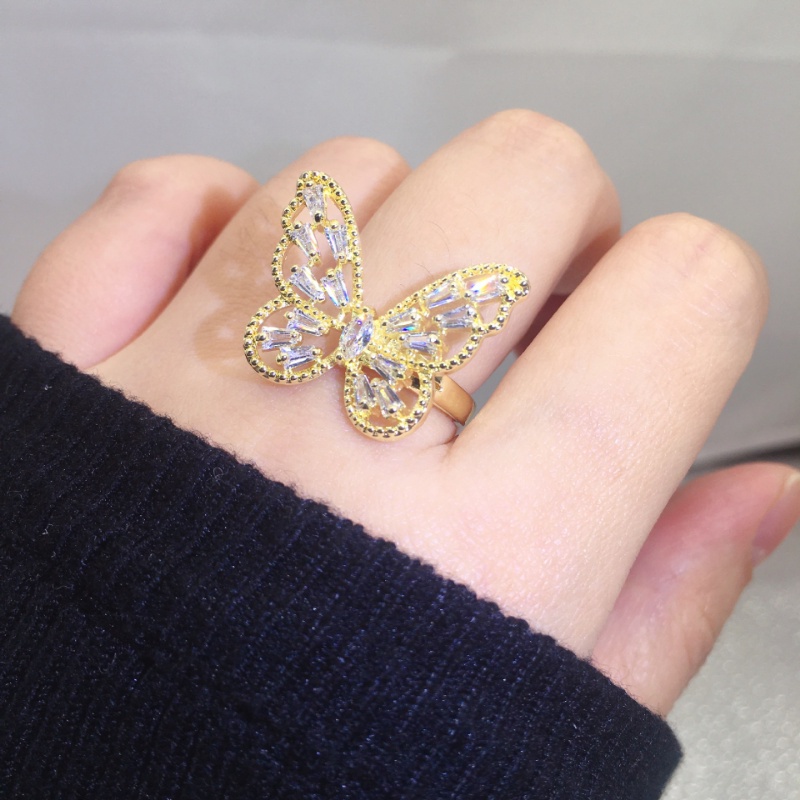 5 Pcs/Set Indah Vintage Pembukaan Adjustable Jari Cincin Elegan Kristal Wanita Fashion Berlian Bintang Bulan Butterfly Rings Sederhana Berongga Butterfly Ring Set