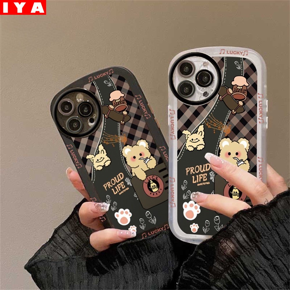 IPHONE Soft Case Kompatibel Untuk Iphone14 14 Pro 14 Pro Max 11 11 Pro Max 12 12 Pro 12 Pro Max IPhone13 Pro Max 6 6S 7 8 Plus SE 2020 Lucu Kartun Beruang Kotak-Kotak Kelinci Jatuh TPU Cover