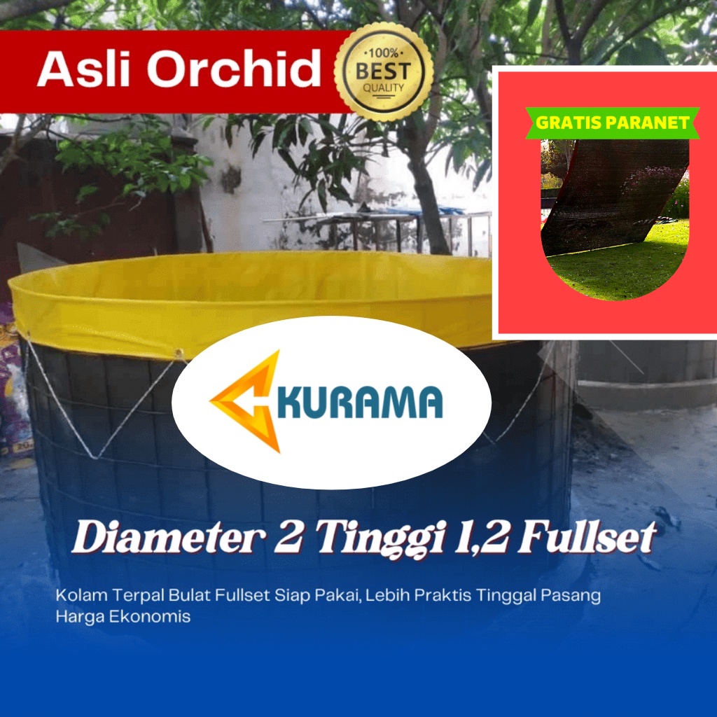 Diameter 2 tinggi 1,2 orchid kolam terpal bulat fullset kolam ikan bulat