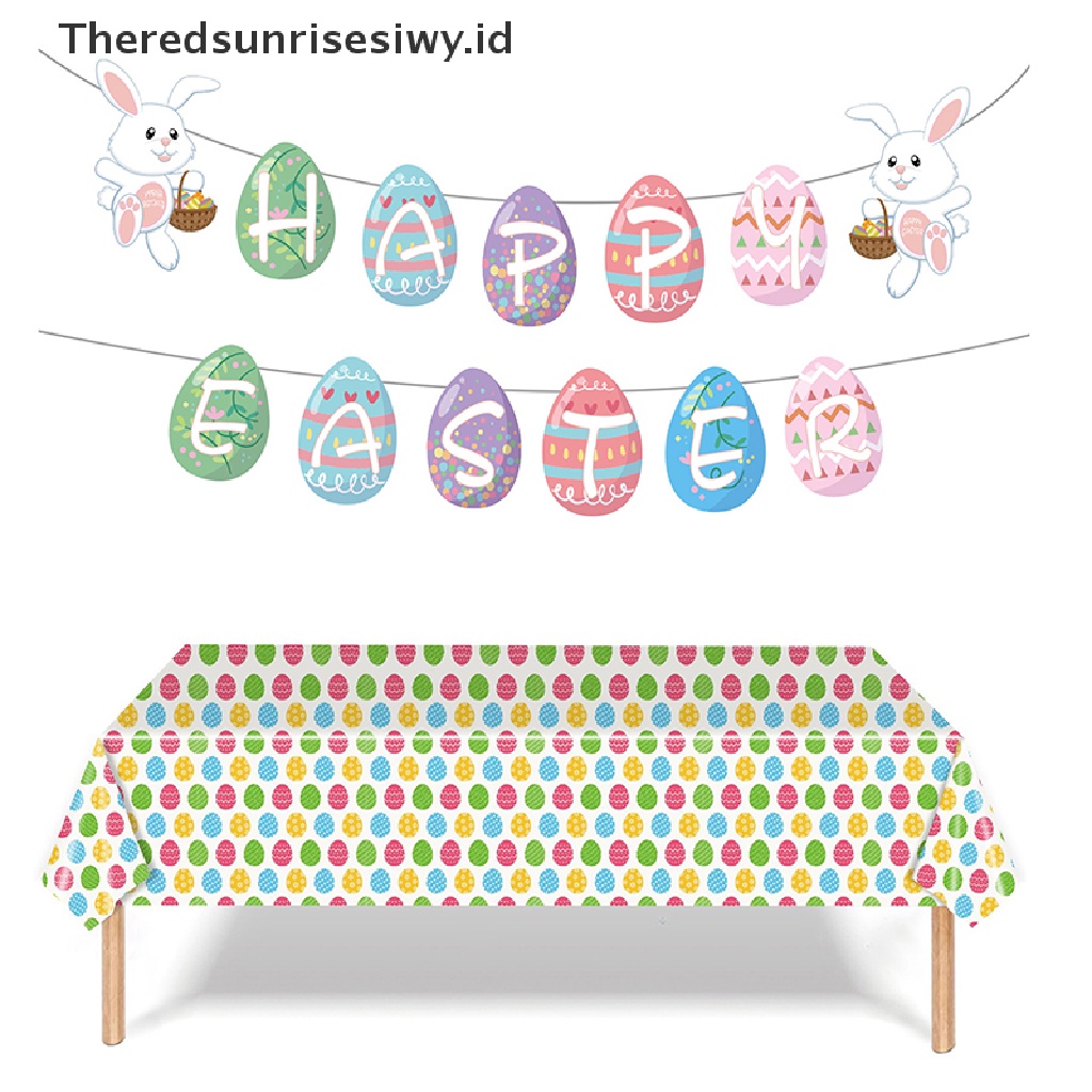 # Baju Lebaran # Happy Easter Banner Bunny Egg Plate Gelas Kertas Serbet Taplak Meja Dekorasi Paskah~