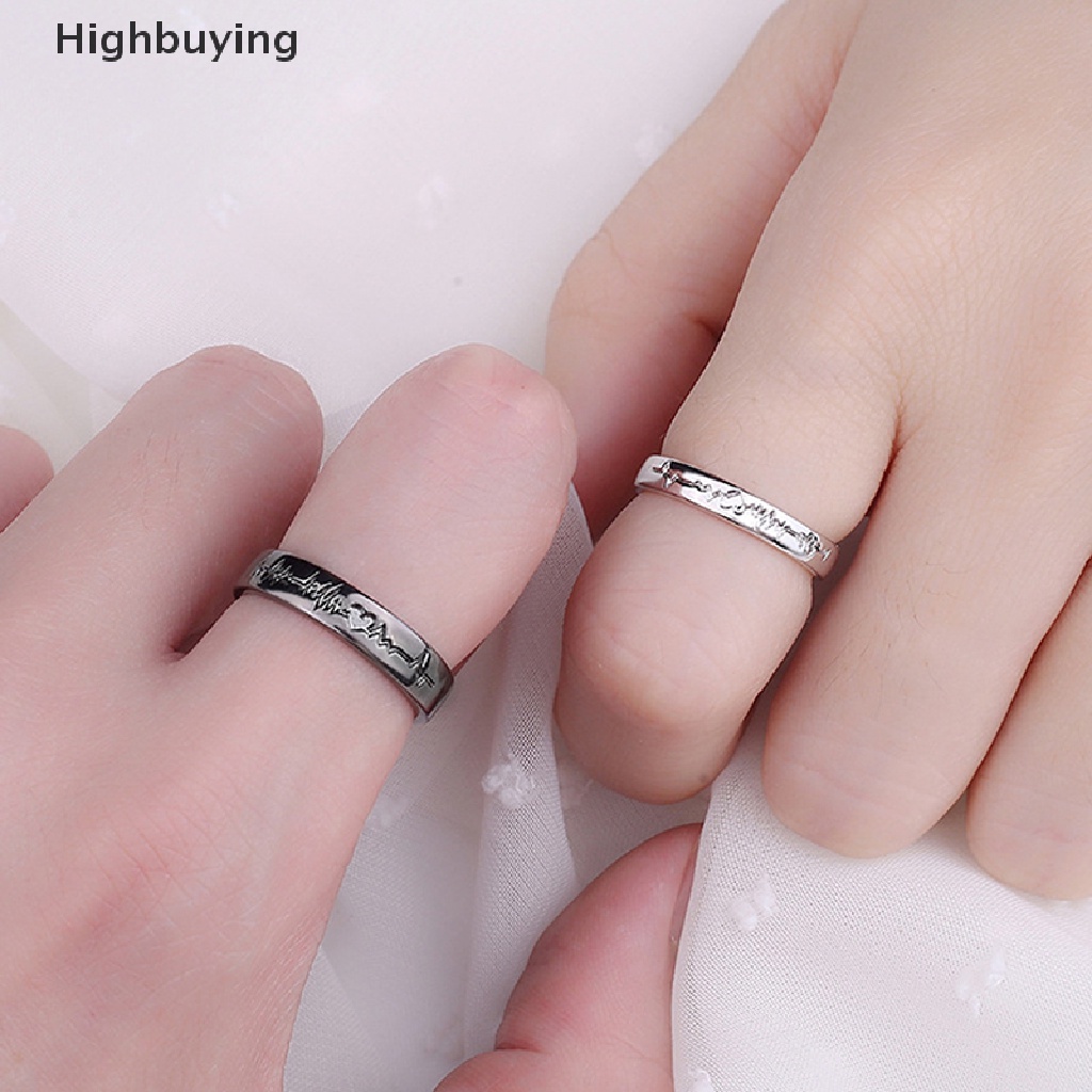Hbid Cincin Pasangan Romantis Untuk Wanita Pria Punk Hati Ekg Hitam Putih Selamanya Cinta Janji Pernikahan Ring Valene'S Day Gift Glory