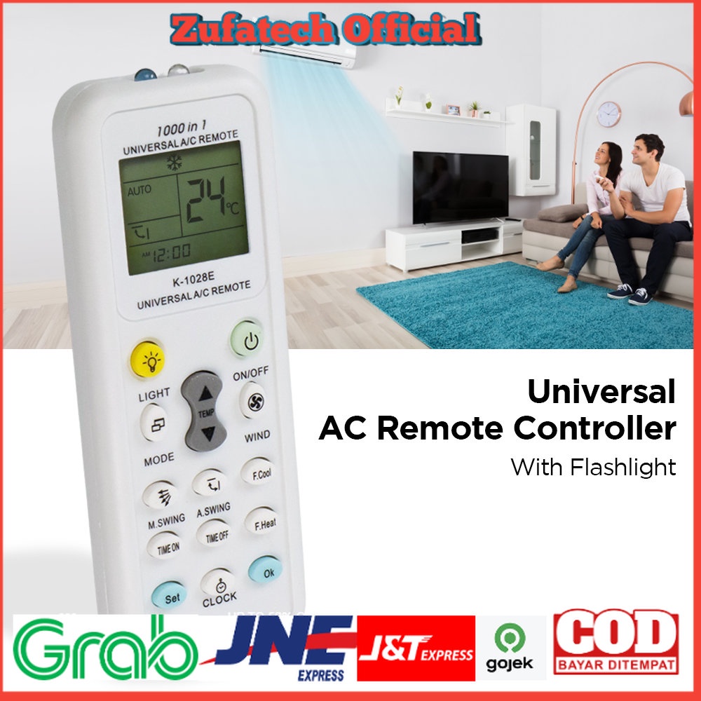 CHUNGHOP Universal AC Remote Controller with Flashlight - K-1028E - White - CHRC03WH