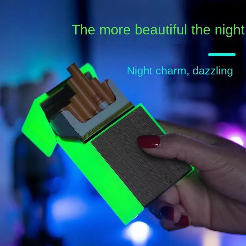 glow in dark slim kotak tempat rkk roko korek usb elektrik lighter murah