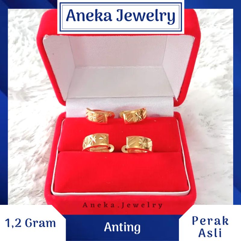 Anting Jepit Bangkok Ukir, Sepuh Emas Kuning, Perak 925