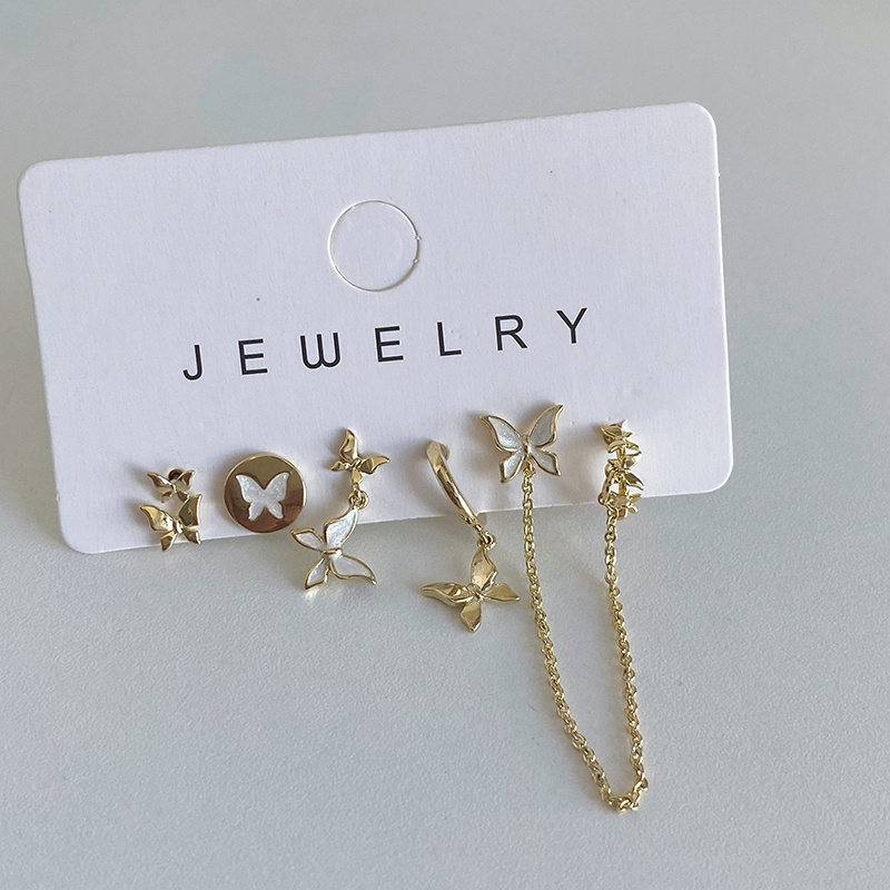 Anting Tusuk Emas Perak Sederhana Untuk Wanita Butterfly Drop Oil Hoop Earring Fashion Aksesoris Perhiasan