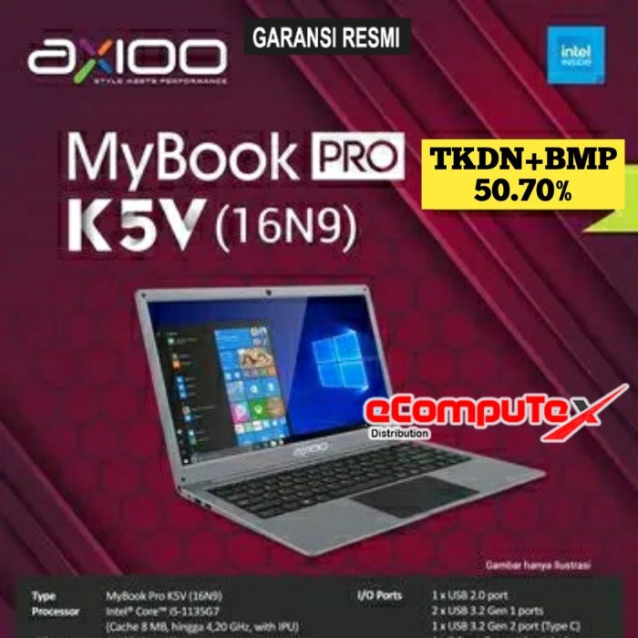 LAPTOP AXIOO MYBOOK PRO K5V (16N9) i5 16GB 1TB 14&quot;FHD IPS TKDN GARANSI RESMI