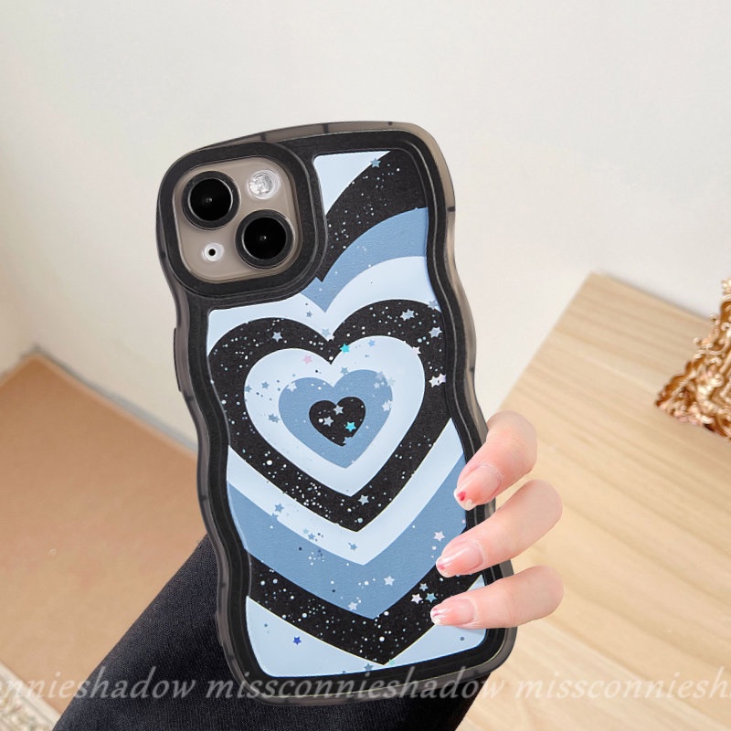 Gradasi Love Heart Case OPPO A15 A17 A12 A16s A16 A3s A95 A52 A57 A96 A7 A53 A55 A17K A77s A5s A74 A54 A1k A76 A77 A5 A9 A16K Reno 86 7Z 8Z Bling Bintang Wavy Edge Soft Tpu Sarung