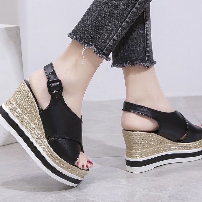 0020 Sepatu Sandal Wedges Wanita Import Sanzeil Wegi Wedges 9cm Premium BISA COD