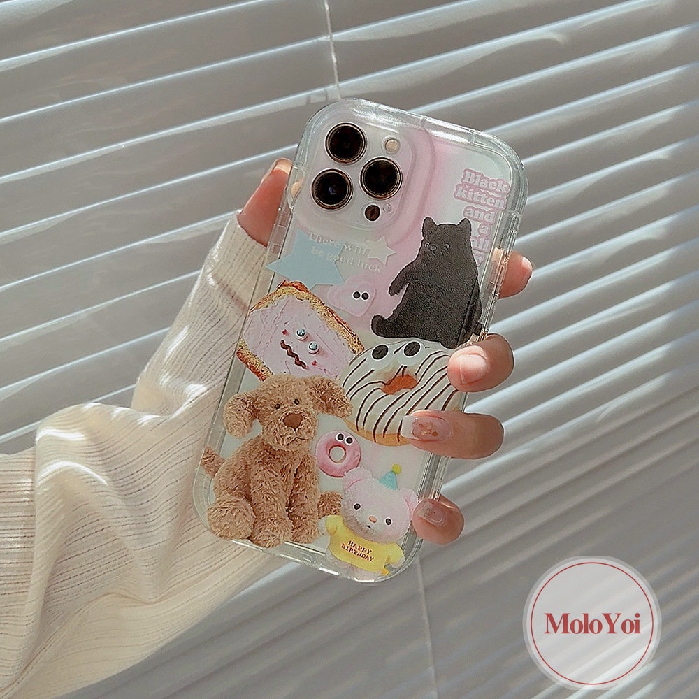 IPHONE Casing Kompatibel Untuk Iphone11 13 12 14 Pro Max 7Plus XR 6s 7 8 6 Plus X XS Max SE 2020 Hewan Lucu Stiker Boneka Beruang Shockproof Airbag Lembut Tpu Bening Case Cover