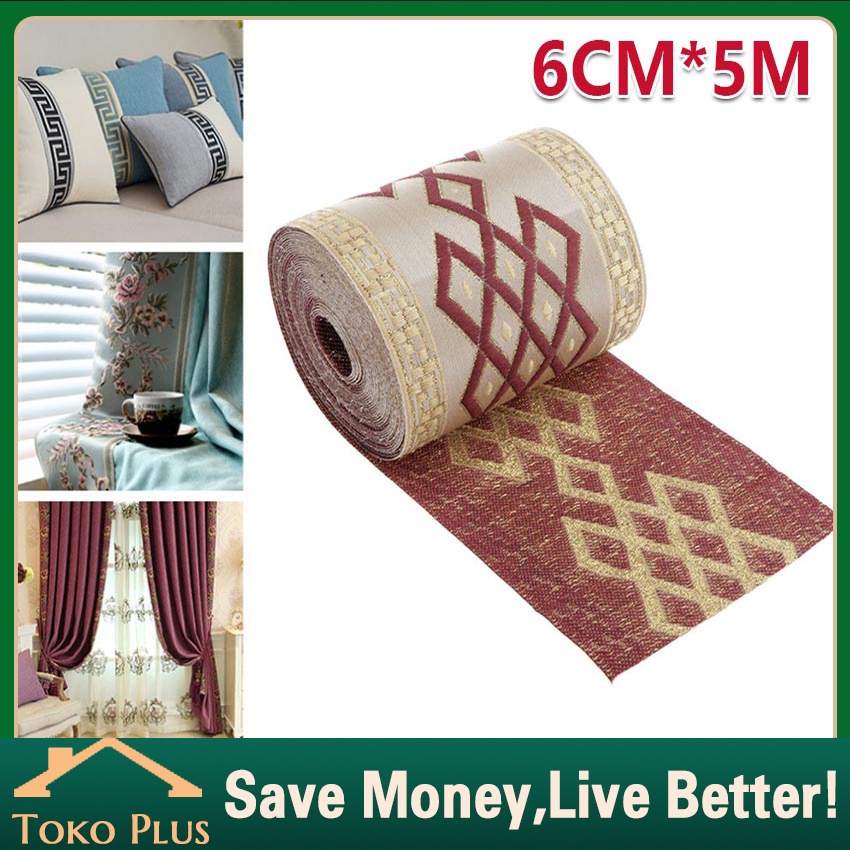 5M Pita Kain DIY Pita Renda Batik Motif Bahan Kain Lebar 6cm Webbing Motif Roll Renda India Renda Pi