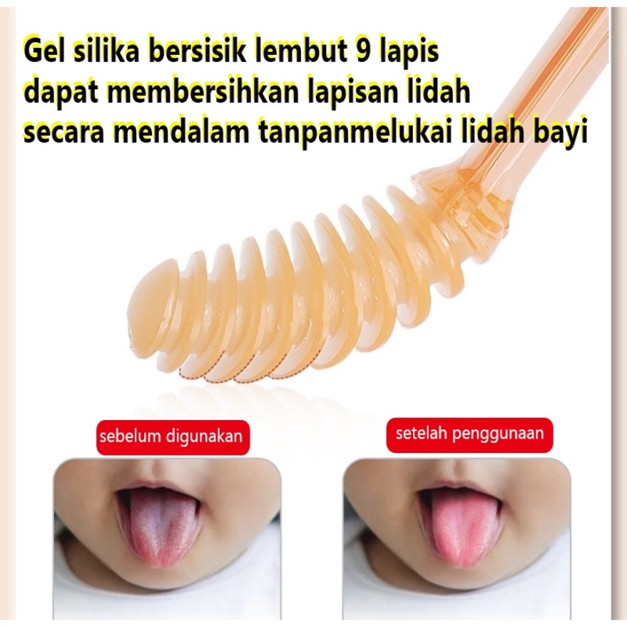 【COD】 Sikat gigi lidah bayi silikon 3in1 dengan kotak bpa free/Pembersih mulut bayi 0-1 tahun